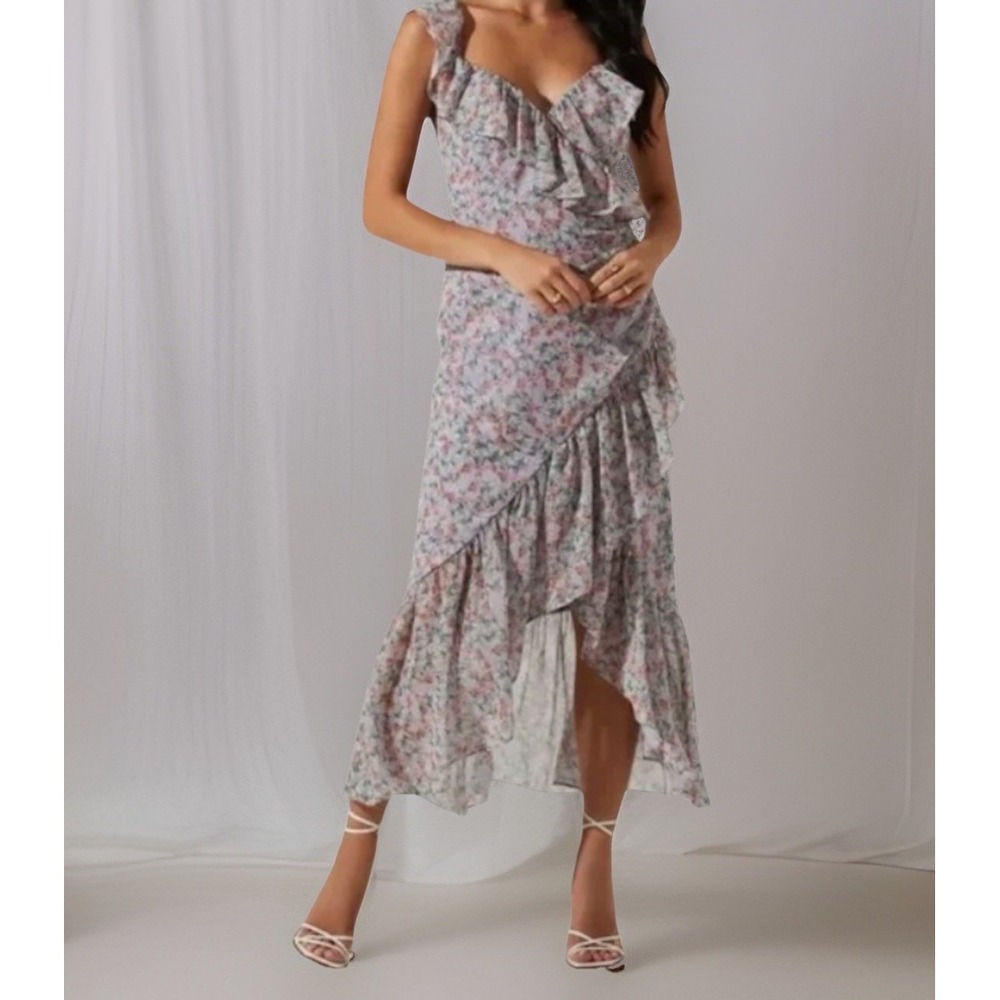 ASTR the Label - Lilac & Orange Mahalia Floral Ruffle Romantic Coquette Dress L